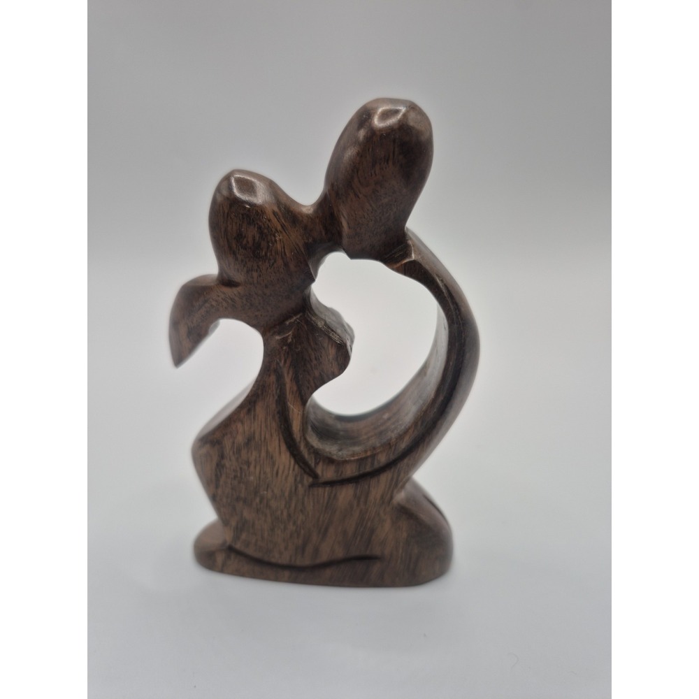 Wooden Hand Carved Kissing Couple Abstract Figurine, Romantic Love Statue, 5"